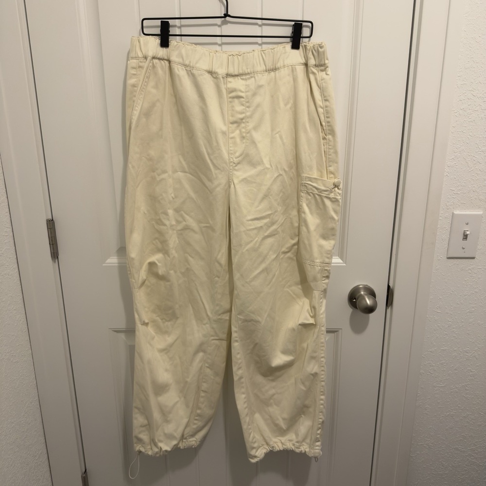 Madewell Women's Ivory‎ Elastic Waist Cargo Pant Elastic Bottom Cuff Size Large